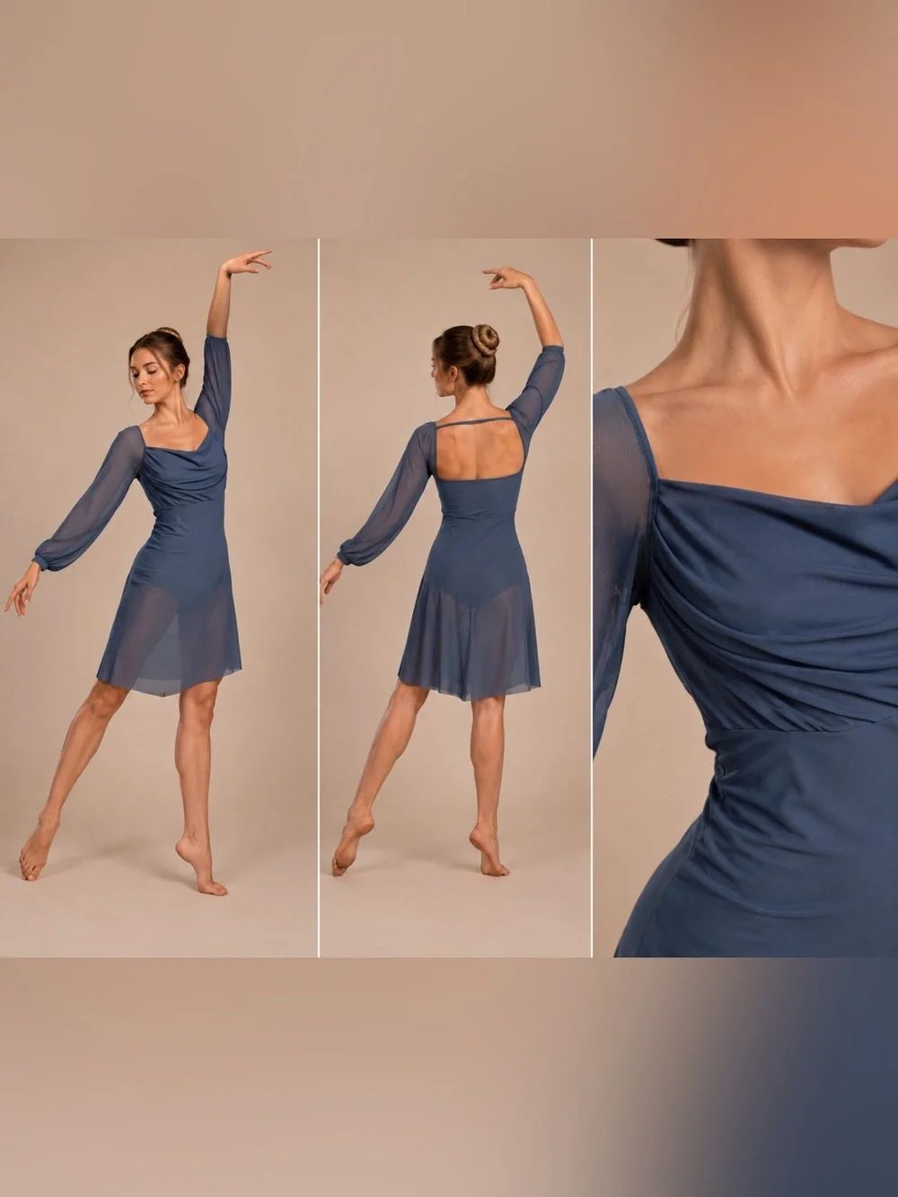 Weissman Balera solo lyrical Dance costume blue Mesh Poet Sleeve Dress 16384 LA